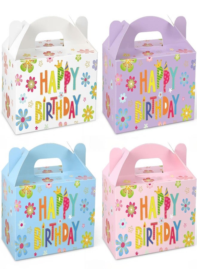 Capoda 12 Pcs Happy Birthday Party Favor Treat Boxes Colorful Flower Gable Gift Boxes Paper Goodie Snack Candy Box with Handle Gift Wrapping for Party Supplies 6 x 3.5 x 3.5 Inch (Happy Birthday) - Image 1